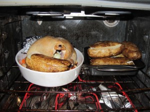 Christmas Chicken and Potatoes Roasting